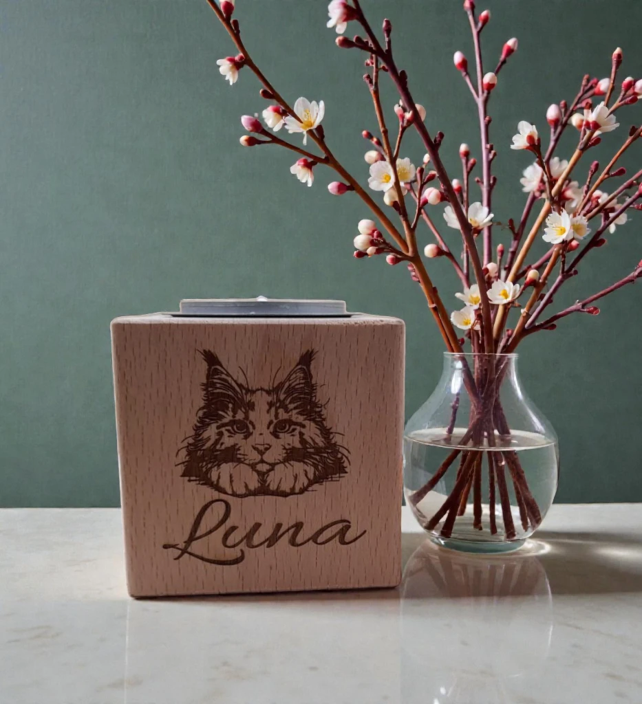 Gegraveerde keepsake urn in de vorm van een kaarsenhouder