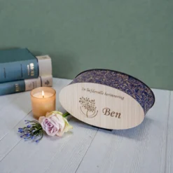 Ovale houten urn met korenbloemmen - Fiore bluett